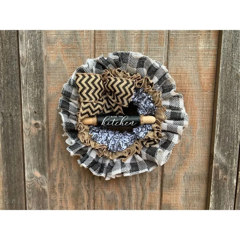 Bless this Kitchen Ruffled Plaid Burlap Mini 12.5